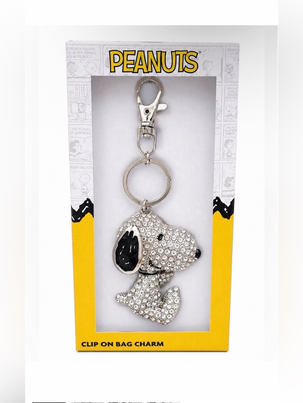 Peanut Snoopy Silver Pave Crystal Bag Charm